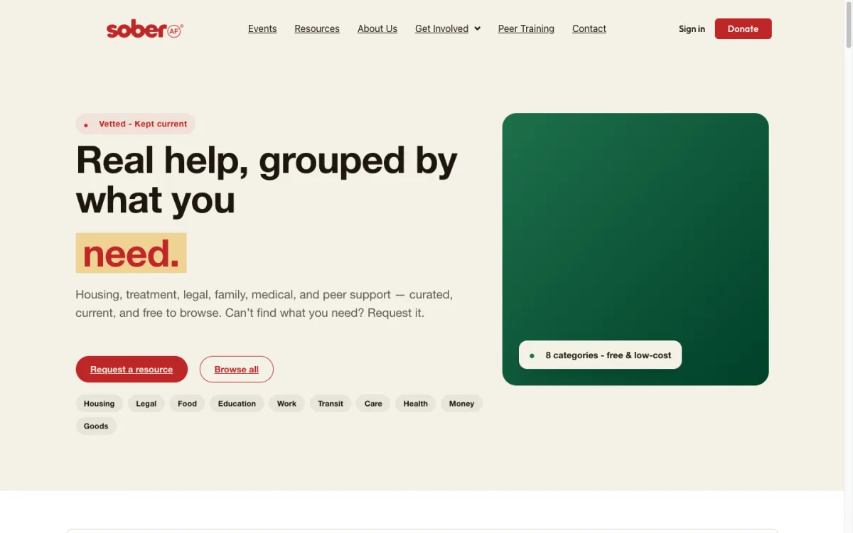 The resource directory: search, categories and the request-a-resource door.