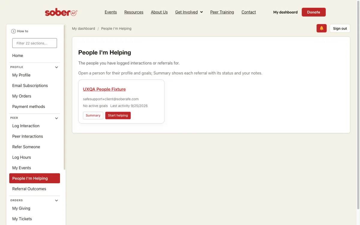 People I'm Helping: one card per person.