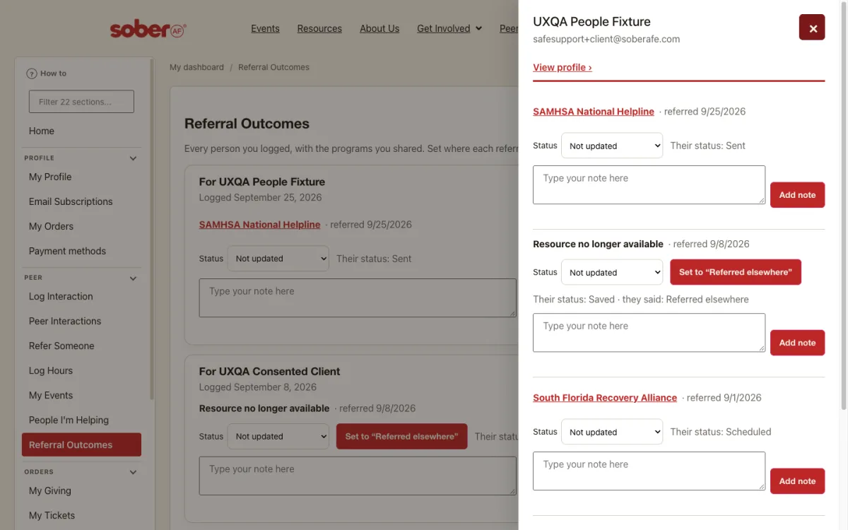 Setting a status and adding a note in the summary drawer.