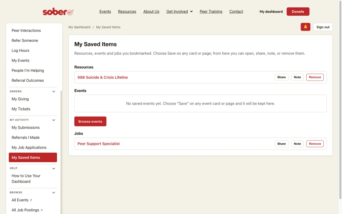 My Saved Items with a saved program.