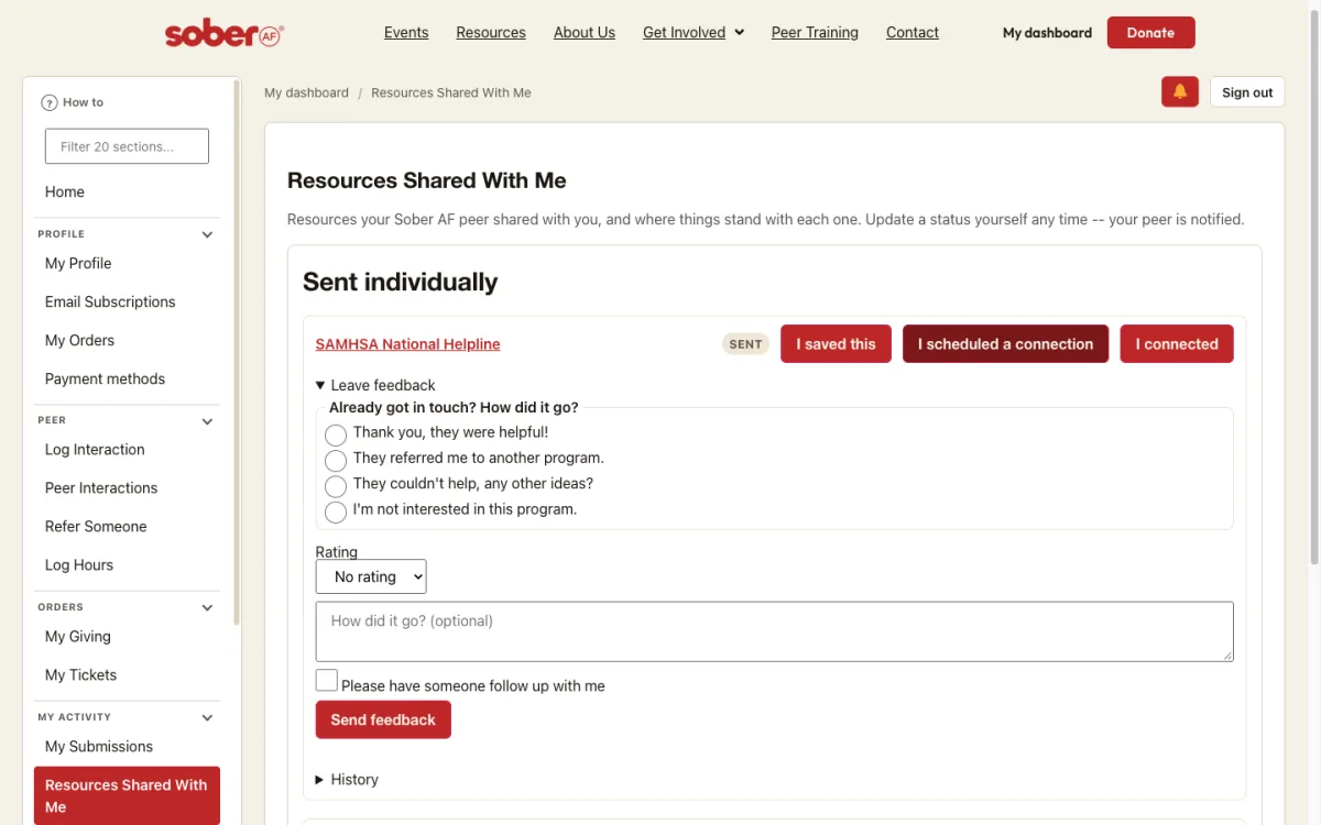 Leave feedback under a referral.