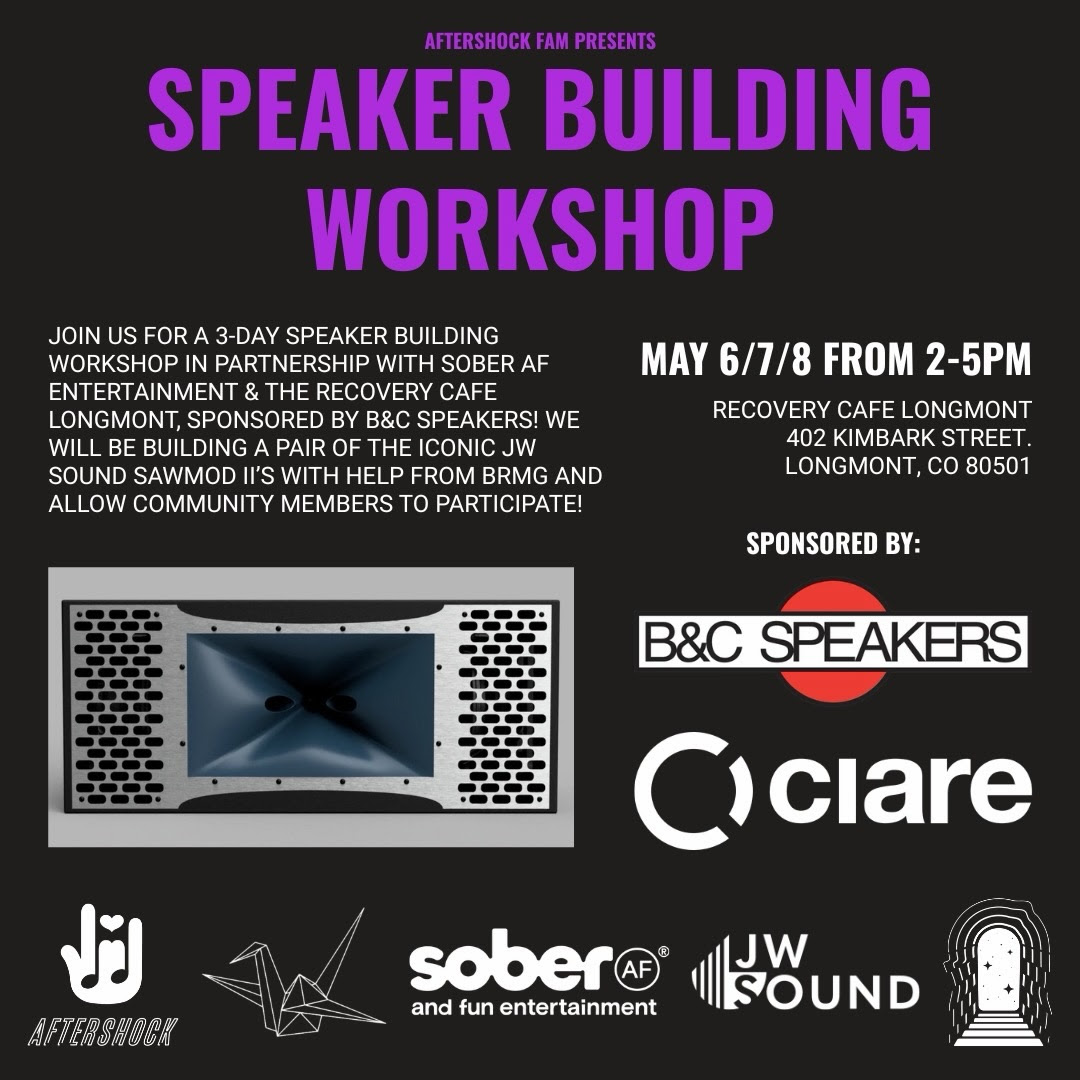 Speaker Building Workshop w/ Recovery Cafe flyer